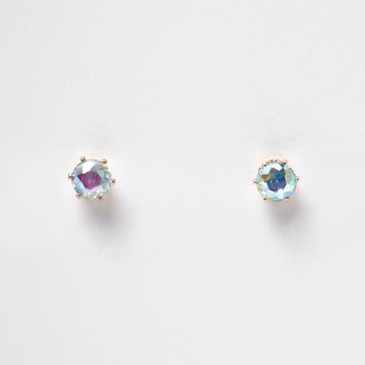 Blue AB effect stone stud earrings